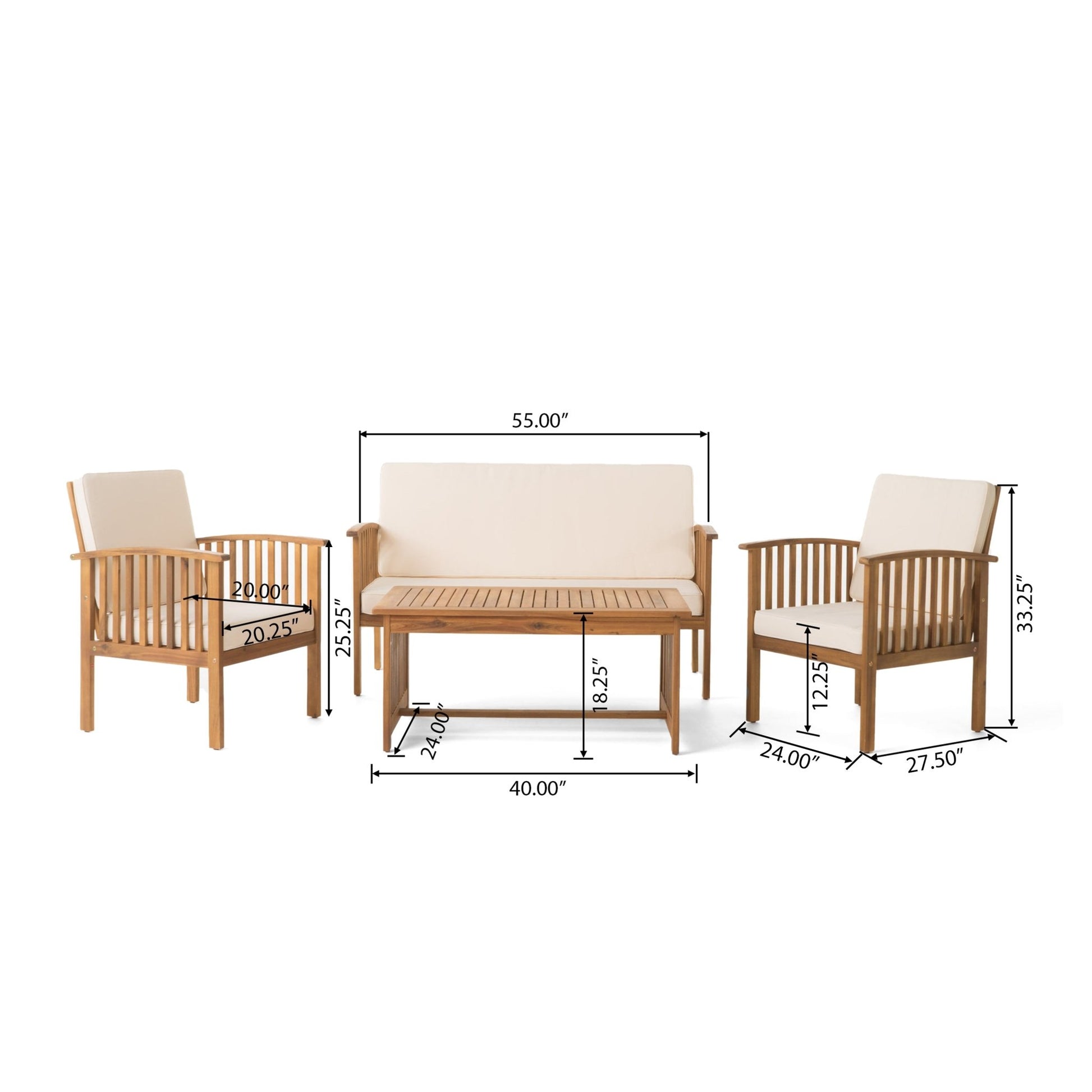 Acacia Wood Outdoor Chat Set with Water - Resistant Cushions in Brown, 4PC - 1st Choice Furniture Direct