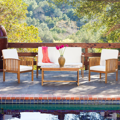 Acacia Wood Outdoor Chat Set with Water - Resistant Cushions in Brown, 4PC - 1st Choice Furniture Direct