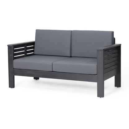 Acacia Wood Outdoor Loveseat & Coffee Table Set with Cushions - 1st Choice Furniture Direct