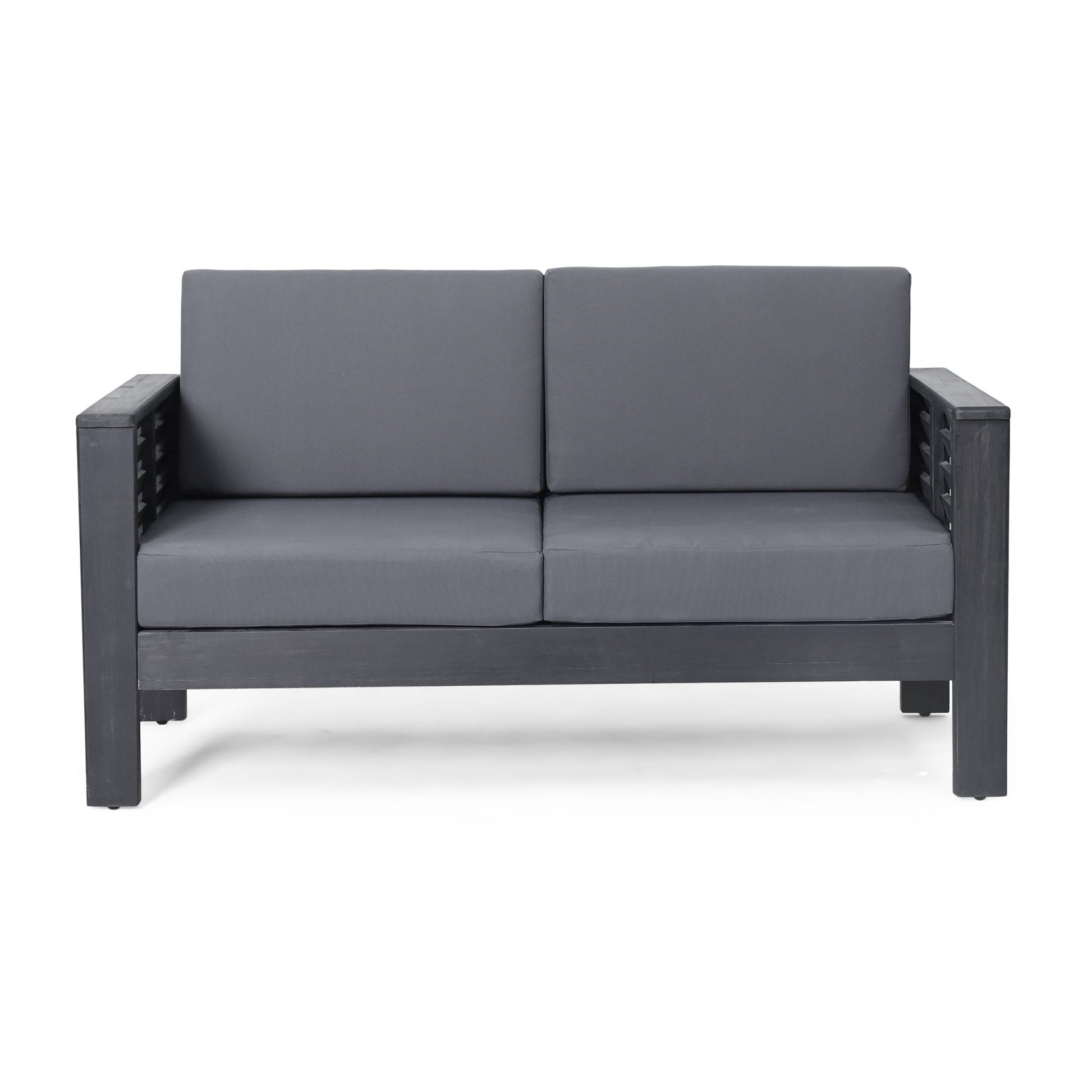 Acacia Wood Outdoor Loveseat & Coffee Table Set with Cushions - 1st Choice Furniture Direct