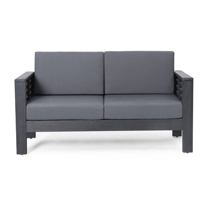 Acacia Wood Outdoor Loveseat & Coffee Table Set with Cushions - 1st Choice Furniture Direct