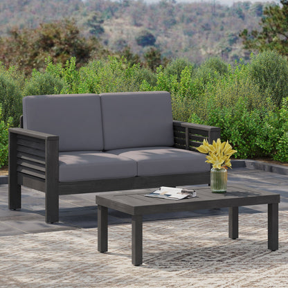 Acacia Wood Outdoor Loveseat & Coffee Table Set with Cushions - 1st Choice Furniture Direct