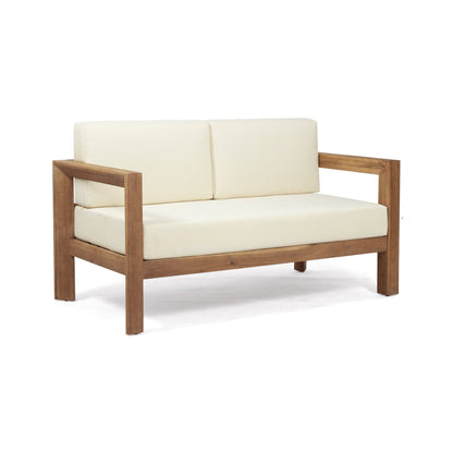 Acacia Wood Outdoor Loveseat & Coffee Table Set with Cushions - 1st Choice Furniture Direct