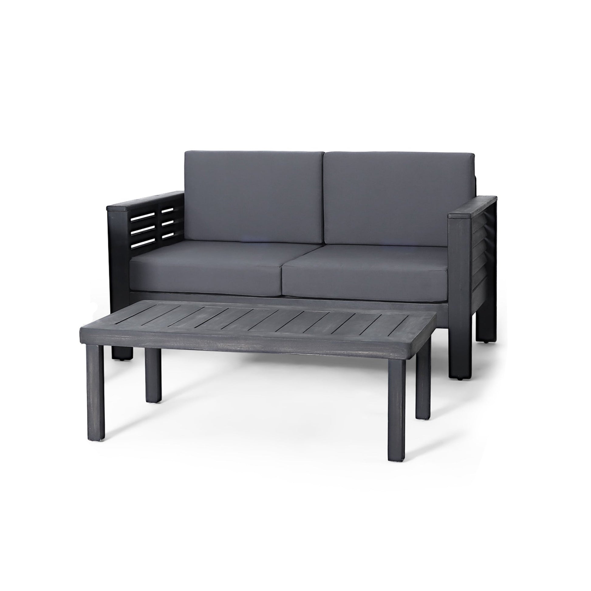 Acacia Wood Outdoor Loveseat & Coffee Table Set with Cushions - 1st Choice Furniture Direct
