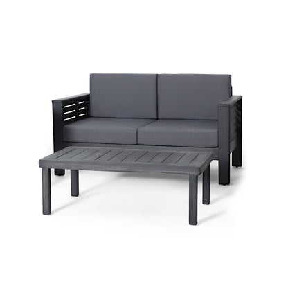 Acacia Wood Outdoor Loveseat & Coffee Table Set with Cushions - 1st Choice Furniture Direct