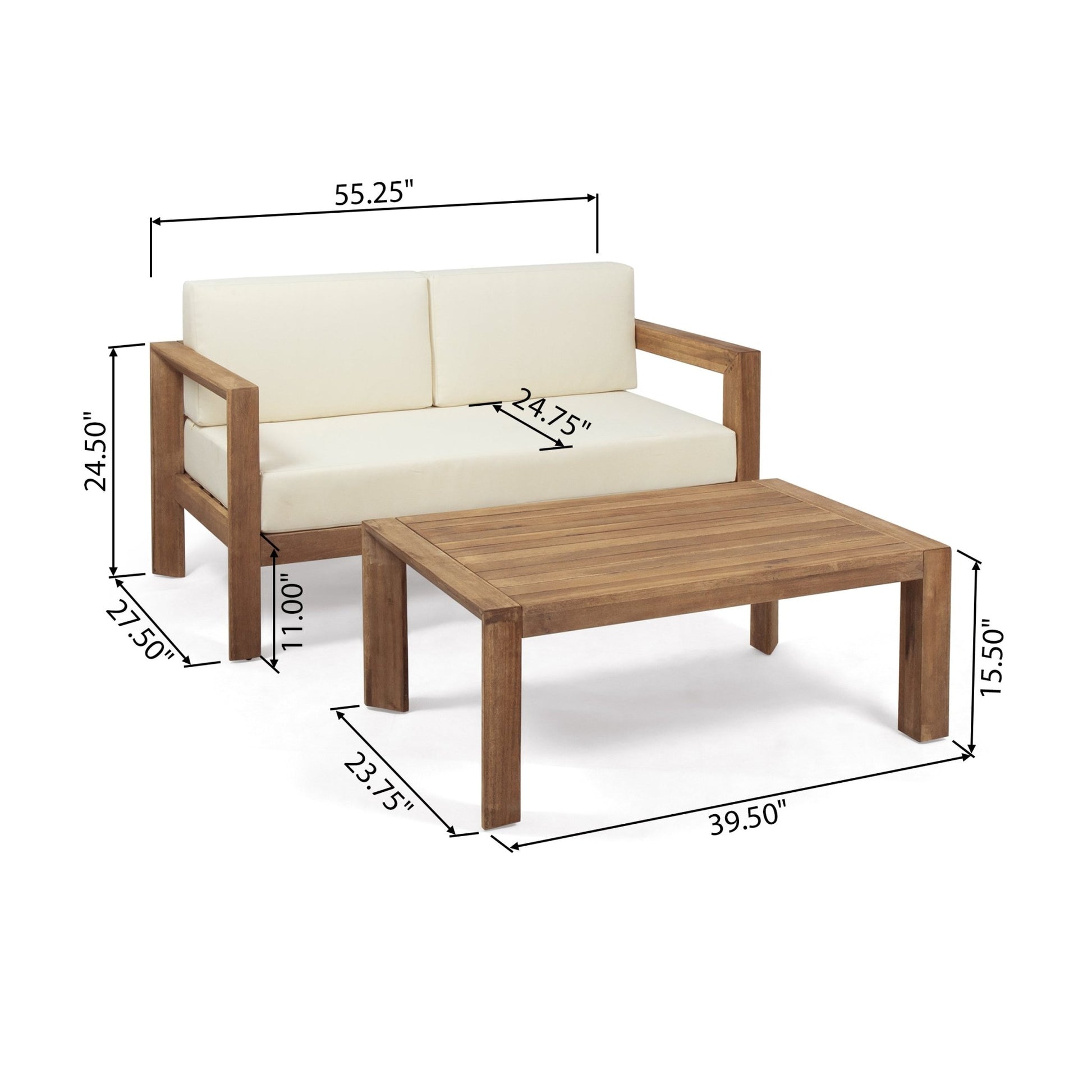 Acacia Wood Outdoor Loveseat & Coffee Table Set with Cushions - 1st Choice Furniture Direct