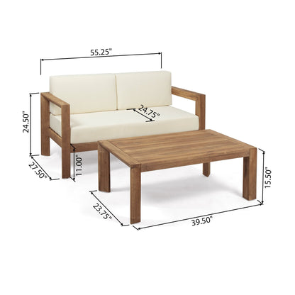 Acacia Wood Outdoor Loveseat & Coffee Table Set with Cushions - 1st Choice Furniture Direct