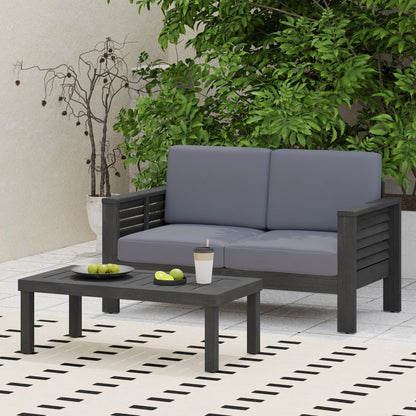 Acacia Wood Outdoor Loveseat & Coffee Table Set with Cushions - 1st Choice Furniture Direct