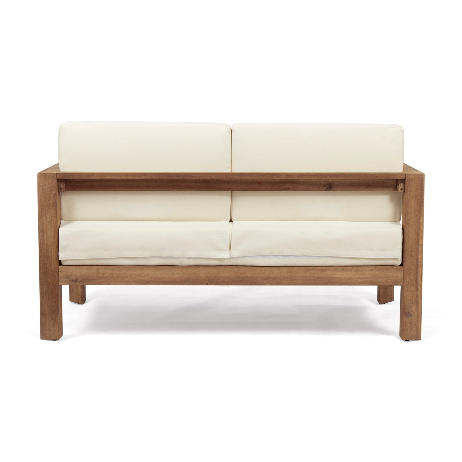 Acacia Wood Outdoor Loveseat & Coffee Table Set with Cushions - 1st Choice Furniture Direct
