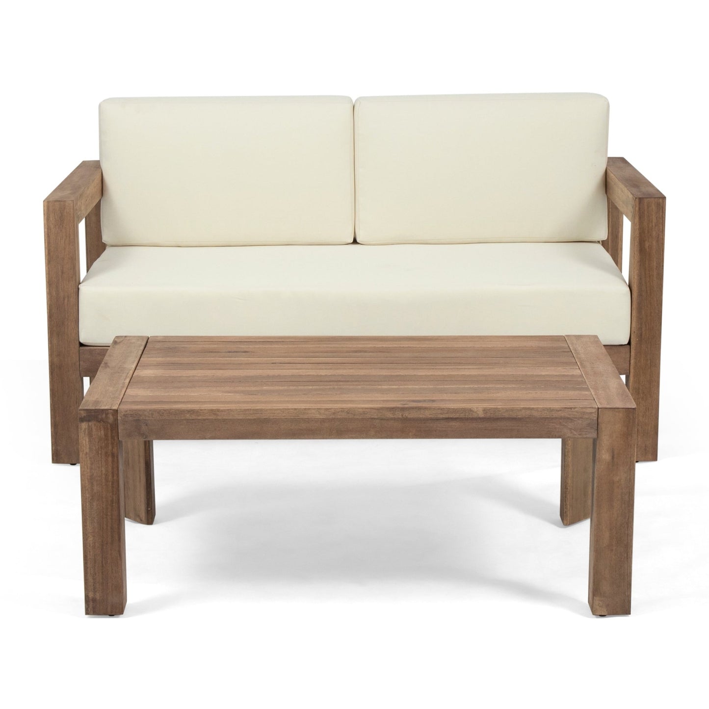Acacia Wood Outdoor Loveseat & Coffee Table Set with Cushions - 1st Choice Furniture Direct