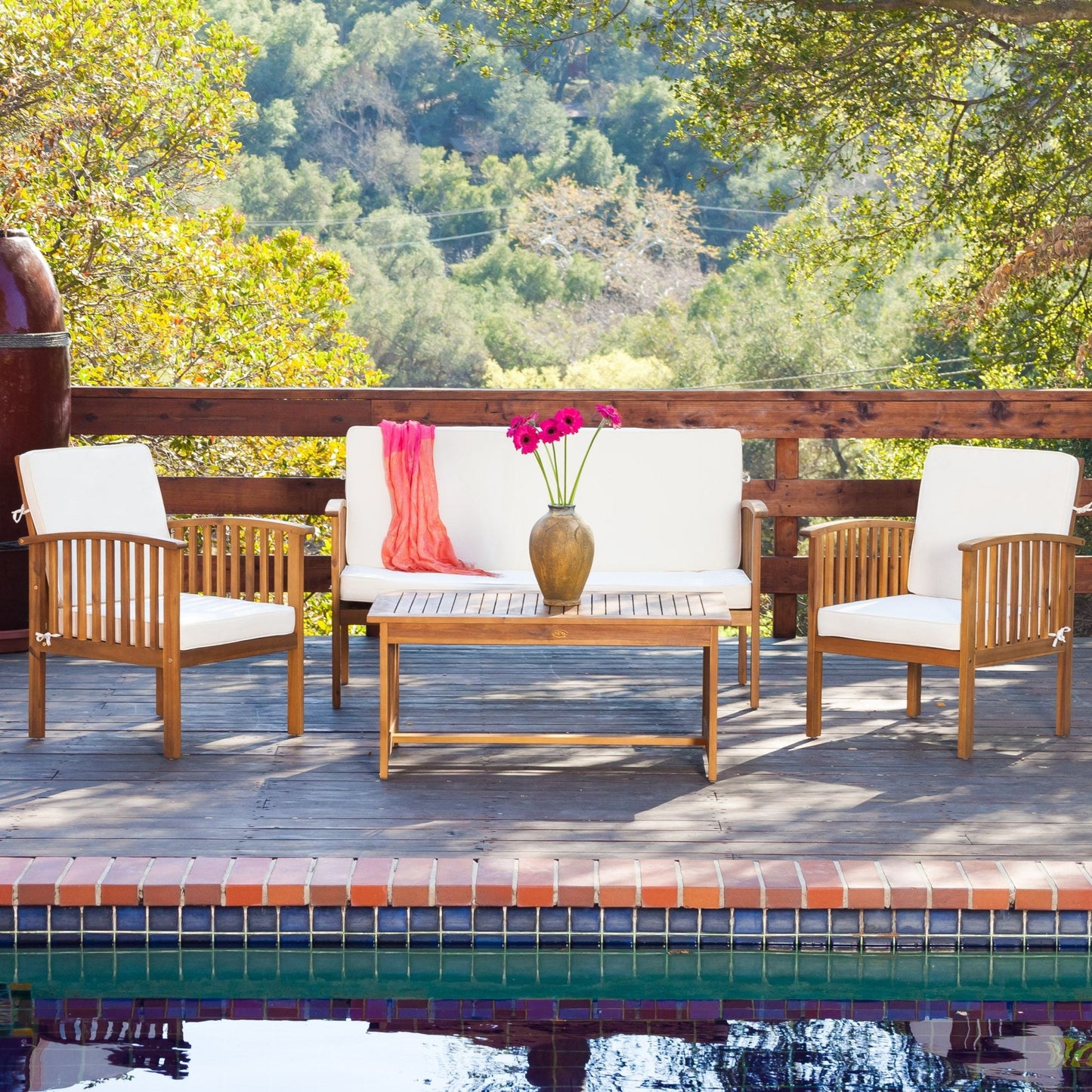 Acacia Wood Outdoor Patio Set – Loveseat, Chairs & Coffee Table - 1st Choice Furniture Direct