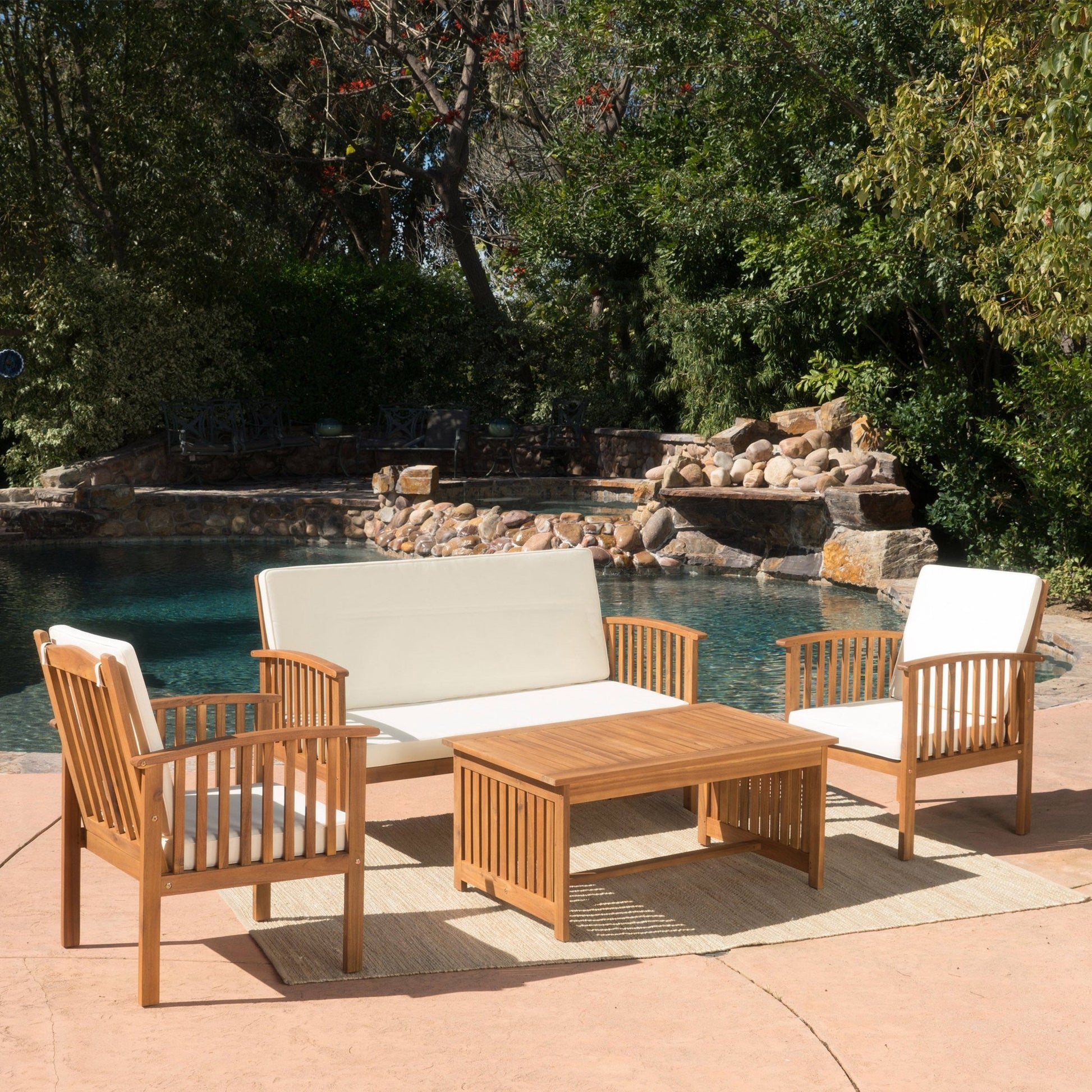 Acacia Wood Outdoor Patio Set – Loveseat, Chairs & Coffee Table - 1st Choice Furniture Direct