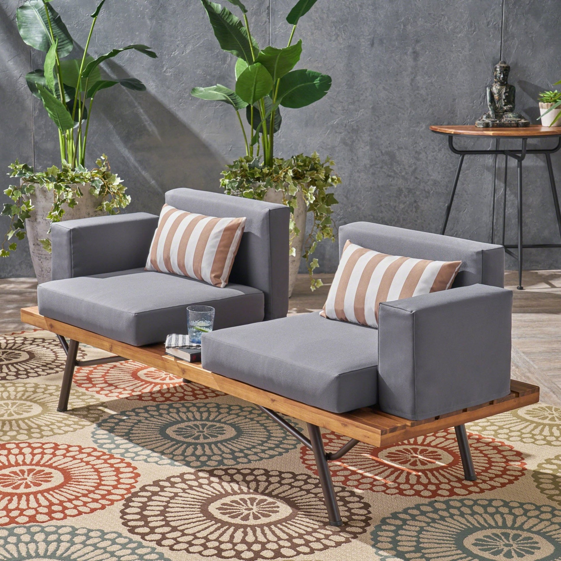 Acacia Wood Outdoor Patio Sofa with Gray Cushions – 2 Seater - 1st Choice Furniture Direct