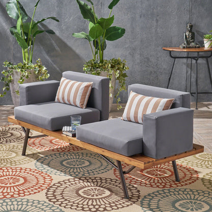 Acacia Wood Outdoor Patio Sofa with Gray Cushions – 2 Seater - 1st Choice Furniture Direct