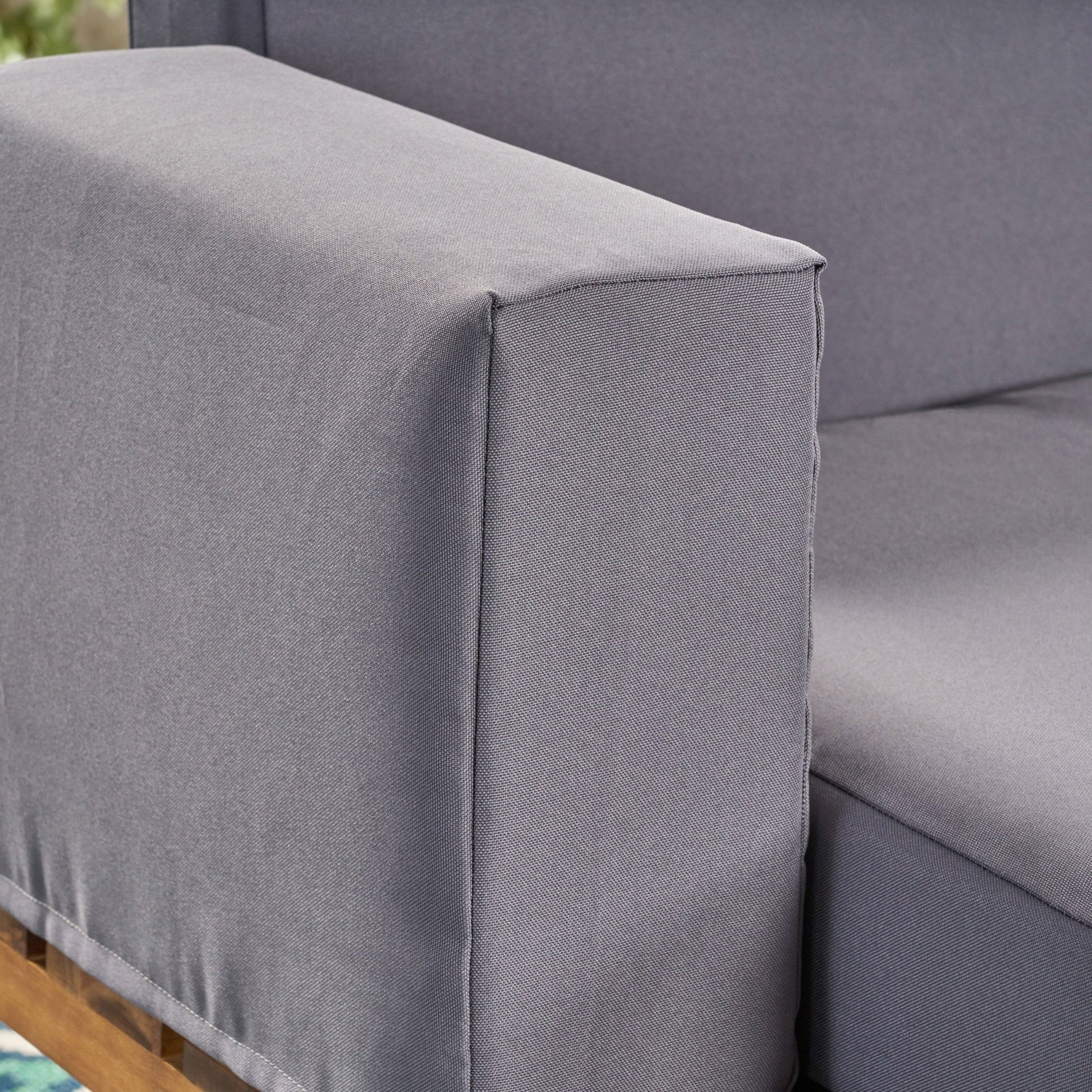Acacia Wood Outdoor Patio Sofa with Gray Cushions – 2 Seater - 1st Choice Furniture Direct