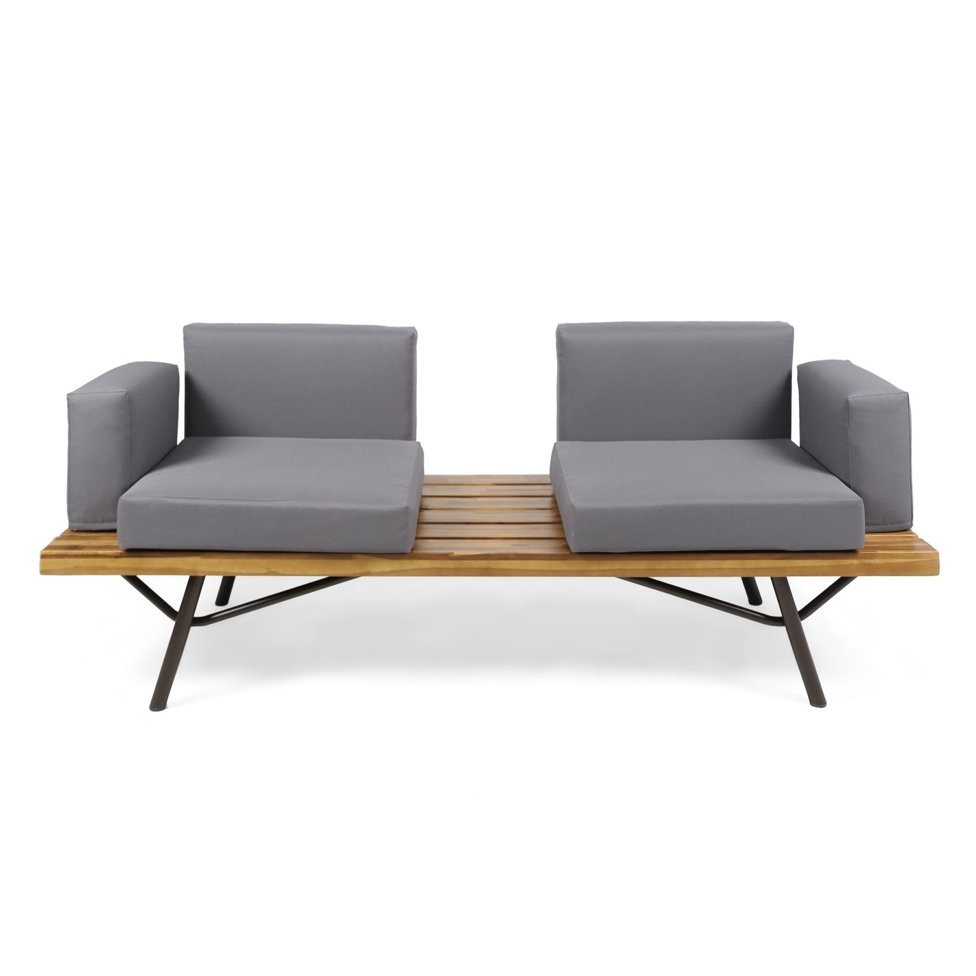 Acacia Wood Outdoor Patio Sofa with Gray Cushions – 2 Seater - 1st Choice Furniture Direct