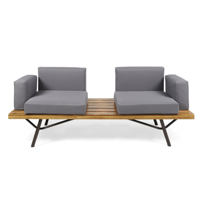 Acacia Wood Outdoor Patio Sofa with Gray Cushions – 2 Seater - 1st Choice Furniture Direct