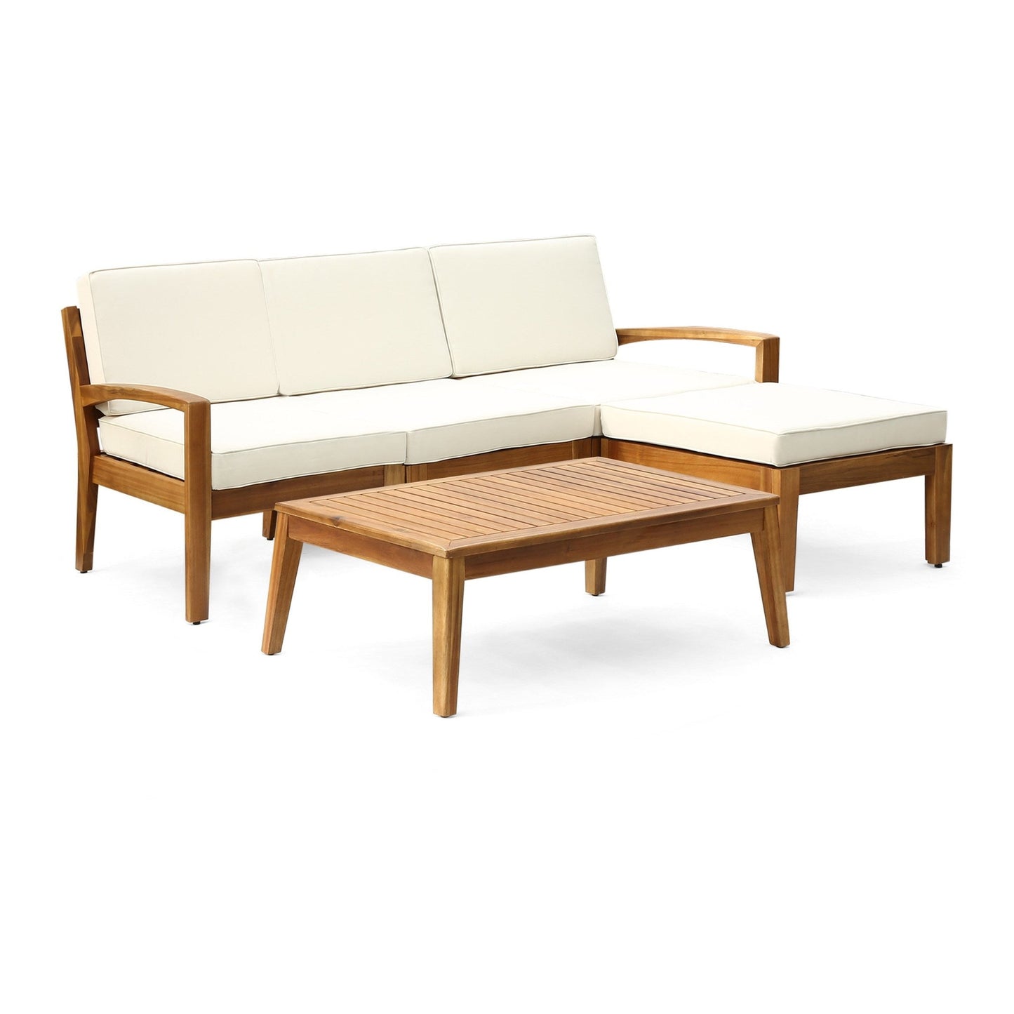 Acacia Wood Outdoor Sectional Sofa Set with Ottoman & Coffee Table - 1st Choice Furniture Direct