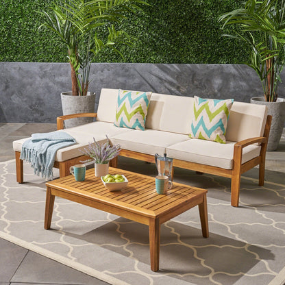 Acacia Wood Outdoor Sectional Sofa Set with Ottoman & Coffee Table - 1st Choice Furniture Direct