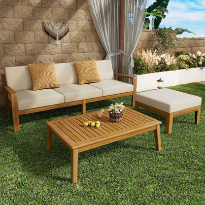 Acacia Wood Outdoor Sectional Sofa Set with Ottoman & Coffee Table - 1st Choice Furniture Direct