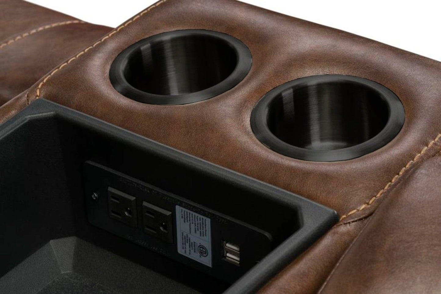 Achern Brown Leather - Air Nailhead Manual Reclining Sofa with Storage Console and USB Port - 1st Choice Furniture Direct