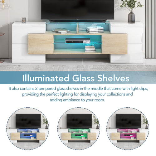 1st Choice Unique Shape TV Stand with 2 Illuminated Glass Shelves