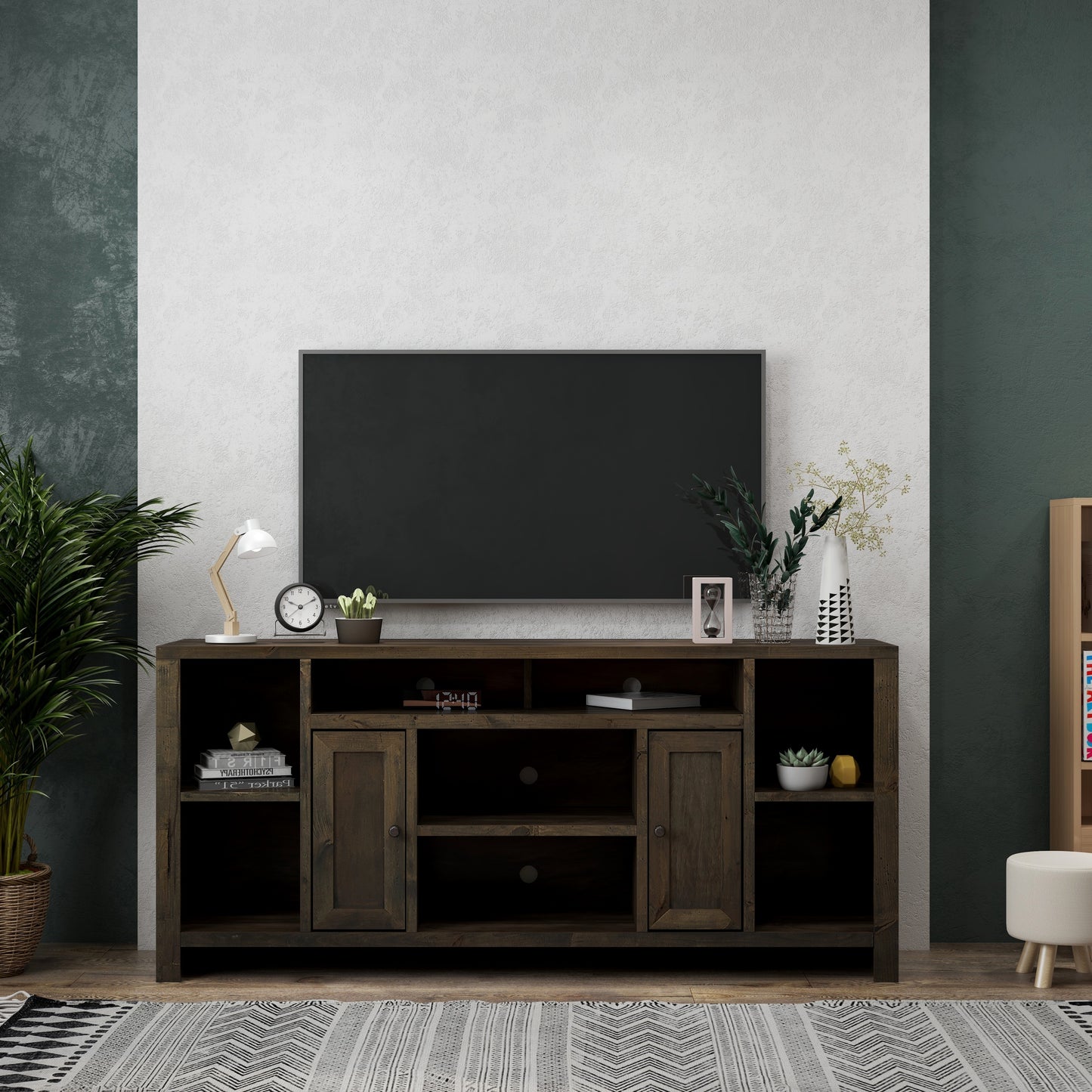 Joshua Creek 74 inch TV Stand Console for TVs up to 85 inches, No Assembly Required, Barnwood Finish