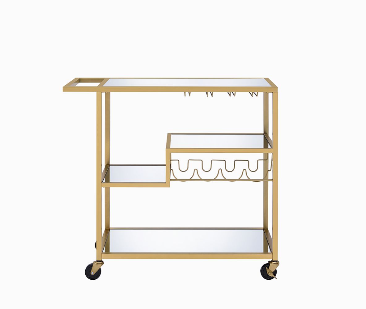 Adamsen Mirrored & Champagne Finish Serving Cart - 1st Choice Furniture Direct