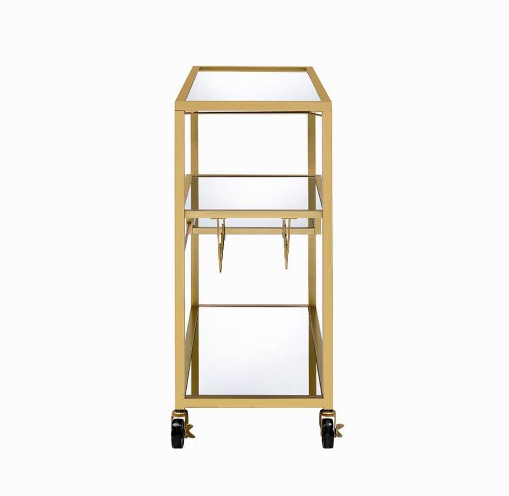 Adamsen Mirrored & Champagne Finish Serving Cart - 1st Choice Furniture Direct