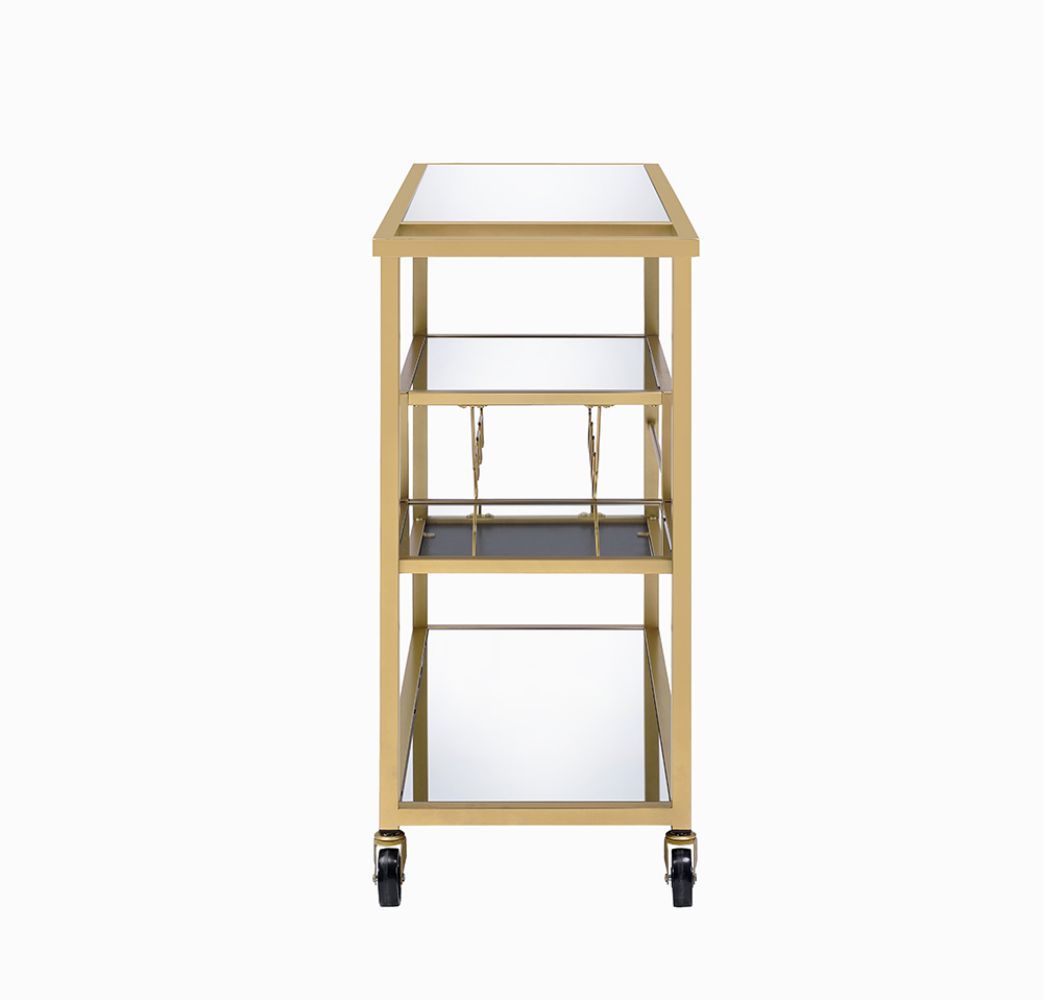 Adamsen Mirrored & Champagne Finish Serving Cart - 1st Choice Furniture Direct
