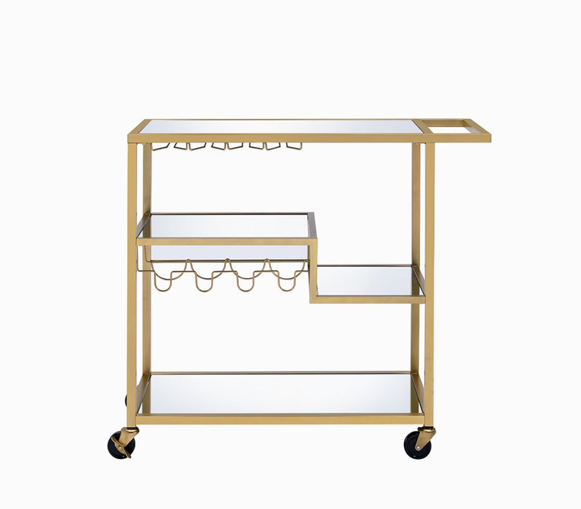 Adamsen Mirrored & Champagne Finish Serving Cart - 1st Choice Furniture Direct