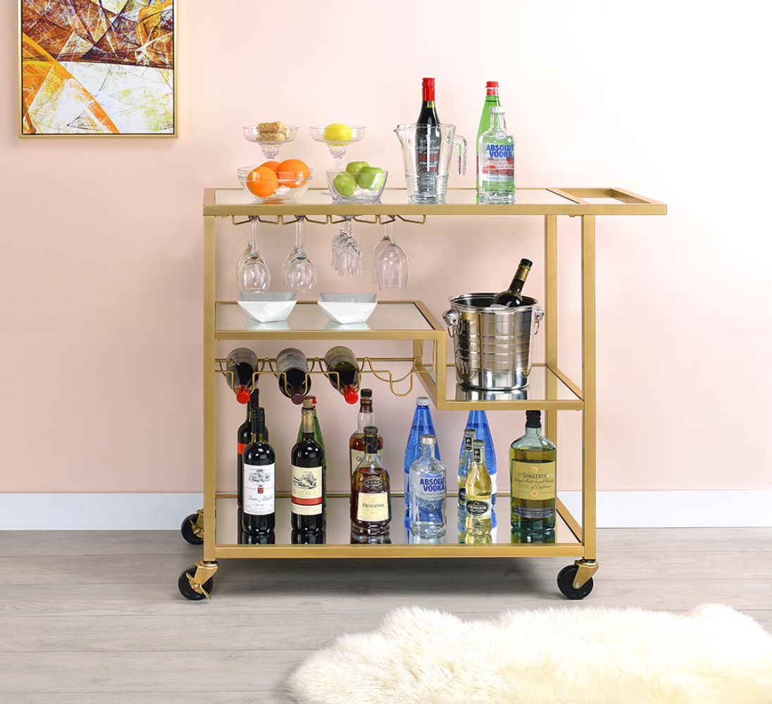 Adamsen Mirrored & Champagne Finish Serving Cart - 1st Choice Furniture Direct