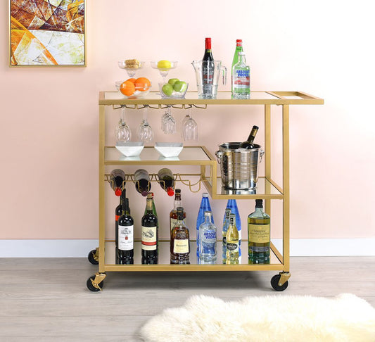 Adamsen Mirrored & Champagne Finish Serving Cart - 1st Choice Furniture Direct