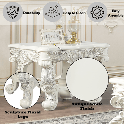 Adara Antique White Finish End Table - 1st Choice Furniture Direct