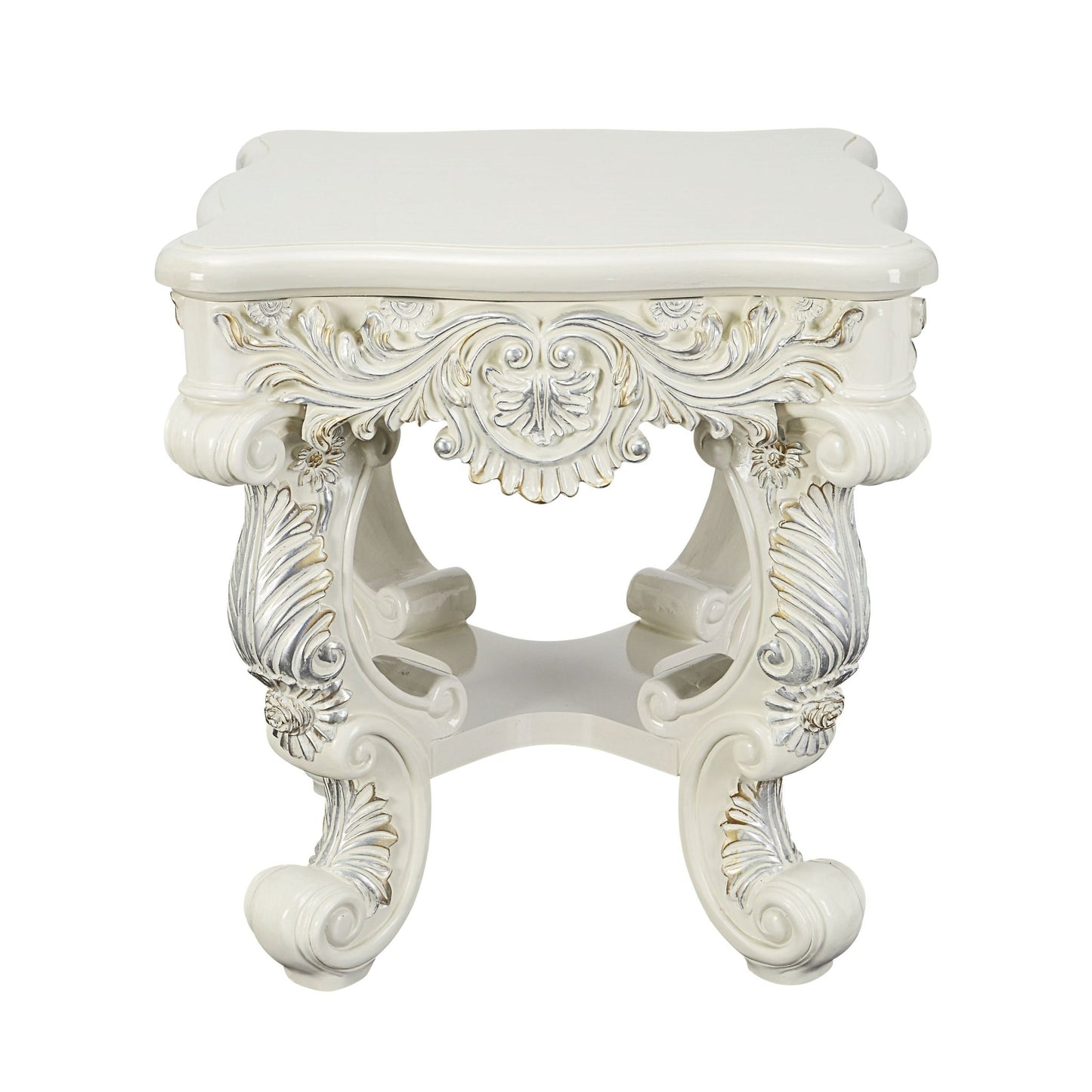 Adara Antique White Finish End Table - 1st Choice Furniture Direct