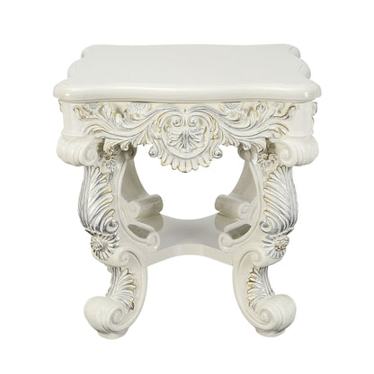 Adara Antique White Finish End Table - 1st Choice Furniture Direct
