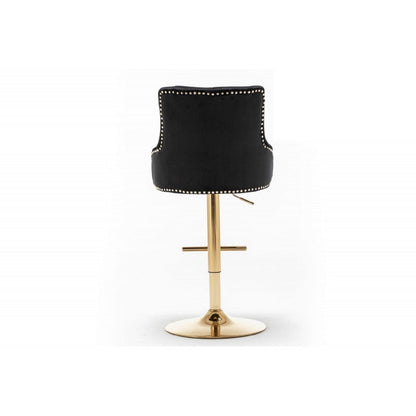 Adjustable Swivel Bar Stool (Set of 2) with Gold Base, Velvet Upholstered Kitchen Chair, Nailhead Trim and Tufted back, Black - 1st Choice Furniture Direct