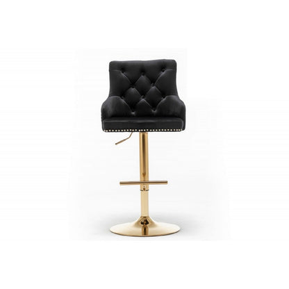 Adjustable Swivel Bar Stool (Set of 2) with Gold Base, Velvet Upholstered Kitchen Chair, Nailhead Trim and Tufted back, Black - 1st Choice Furniture Direct