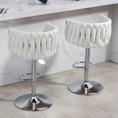 Adjustable Swivel Bar Stools Set of 2 | Beige Fabric Chairs with Woven Back & Chrome Base - 1st Choice Furniture Direct