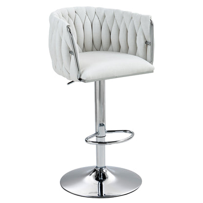 Adjustable Swivel Bar Stools Set of 2 | Beige Fabric Chairs with Woven Back & Chrome Base - 1st Choice Furniture Direct