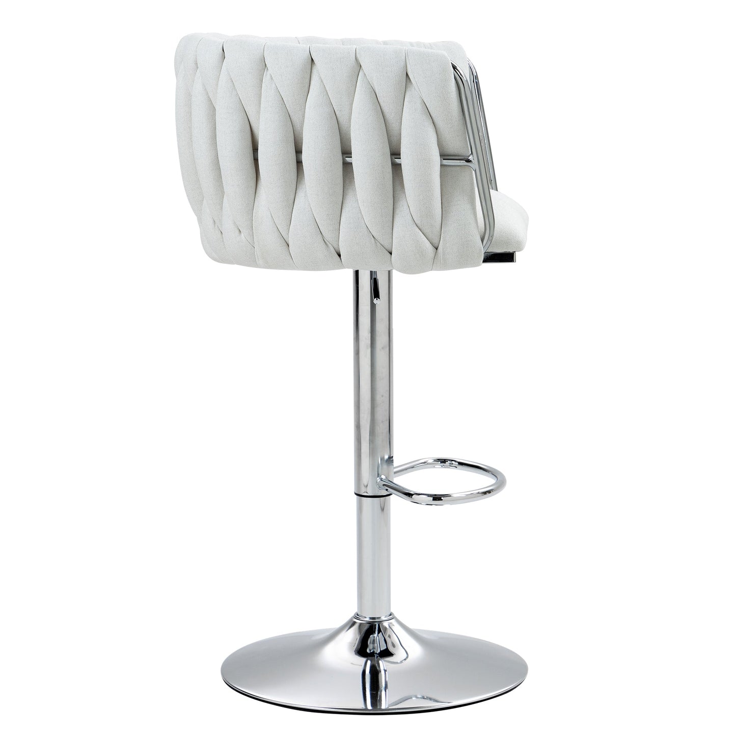 Adjustable Swivel Bar Stools Set of 2 | Beige Fabric Chairs with Woven Back & Chrome Base - 1st Choice Furniture Direct