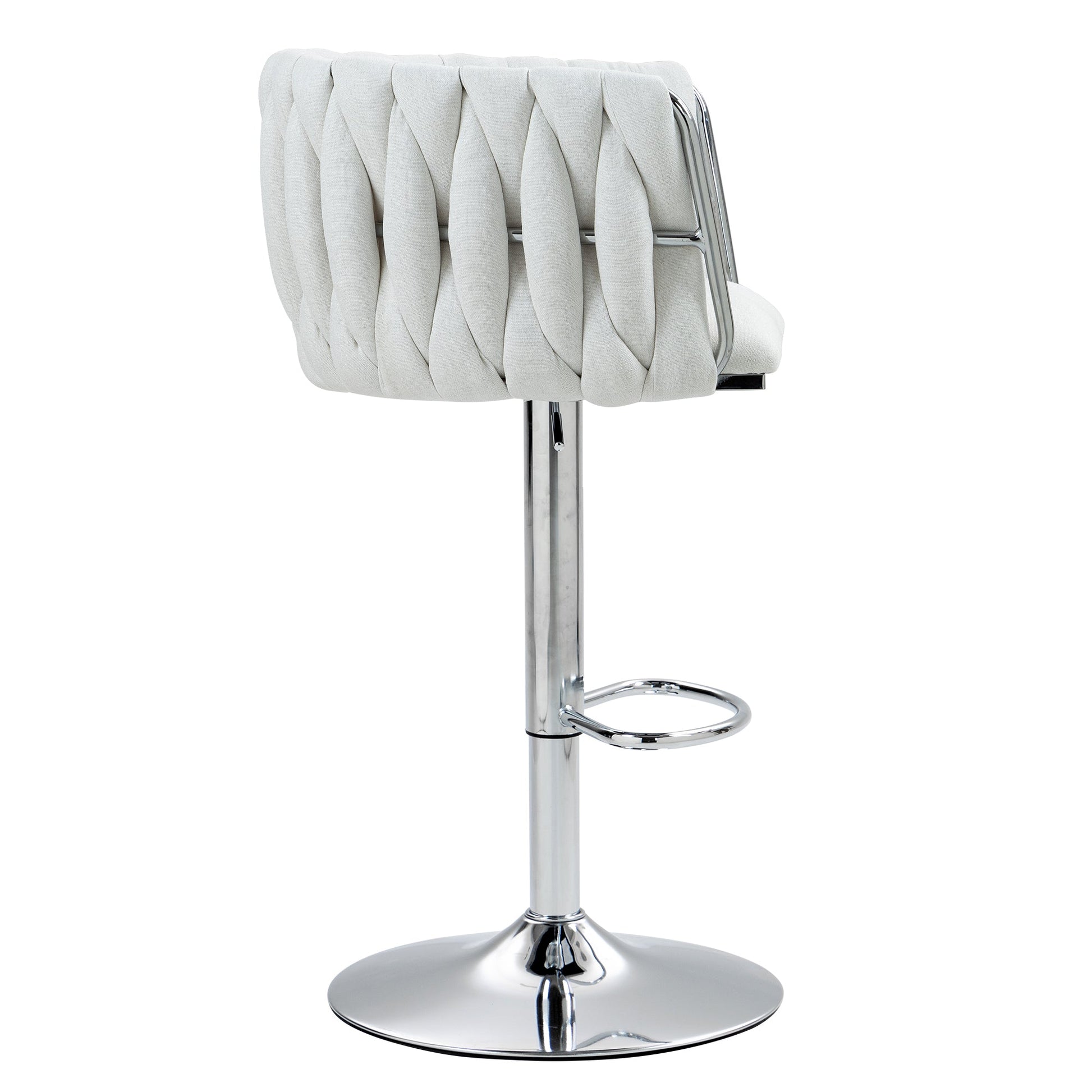 Adjustable Swivel Bar Stools Set of 2 | Beige Fabric Chairs with Woven Back & Chrome Base - 1st Choice Furniture Direct