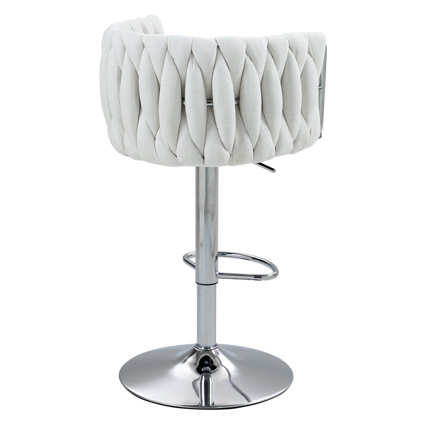 Adjustable Swivel Bar Stools Set of 2 | Beige Fabric Chairs with Woven Back & Chrome Base - 1st Choice Furniture Direct