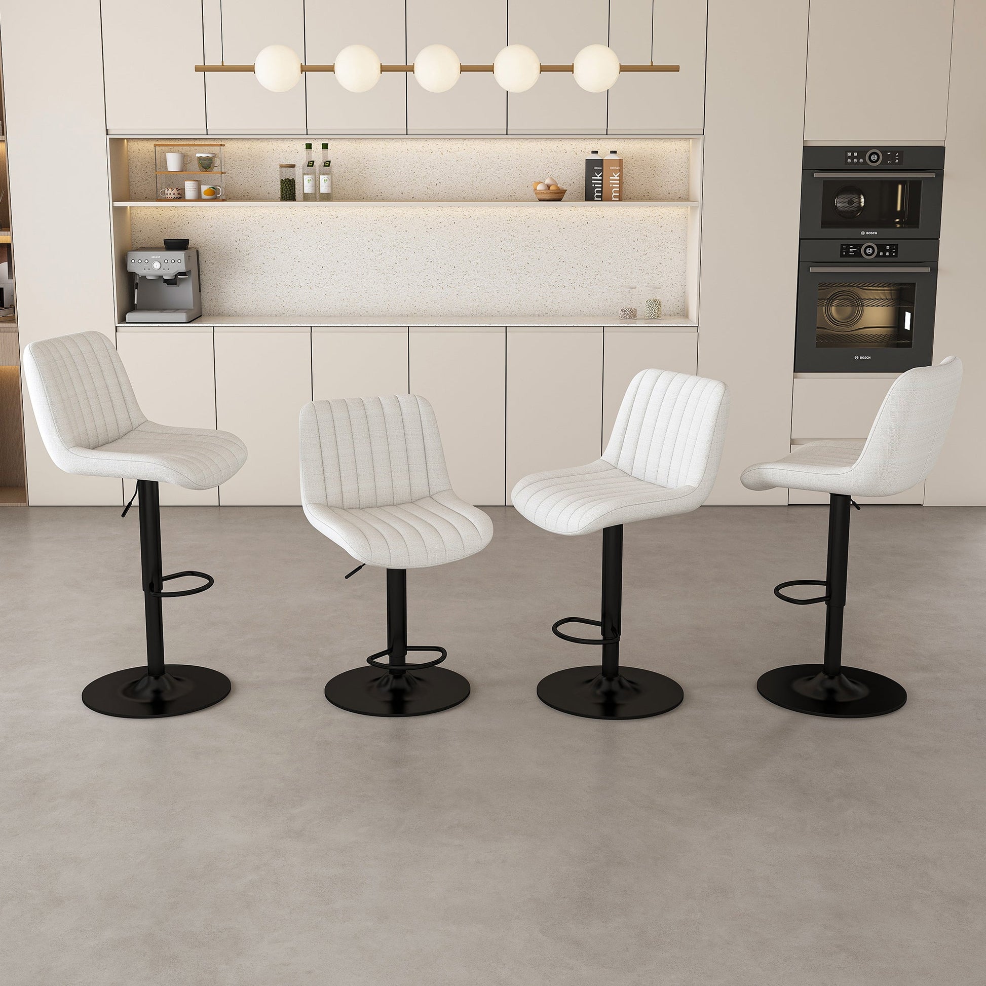 Adjustable Swivel Bar Stools Set of 2 | Beige Fabric Counter & Bar Height Chairs - 1st Choice Furniture Direct
