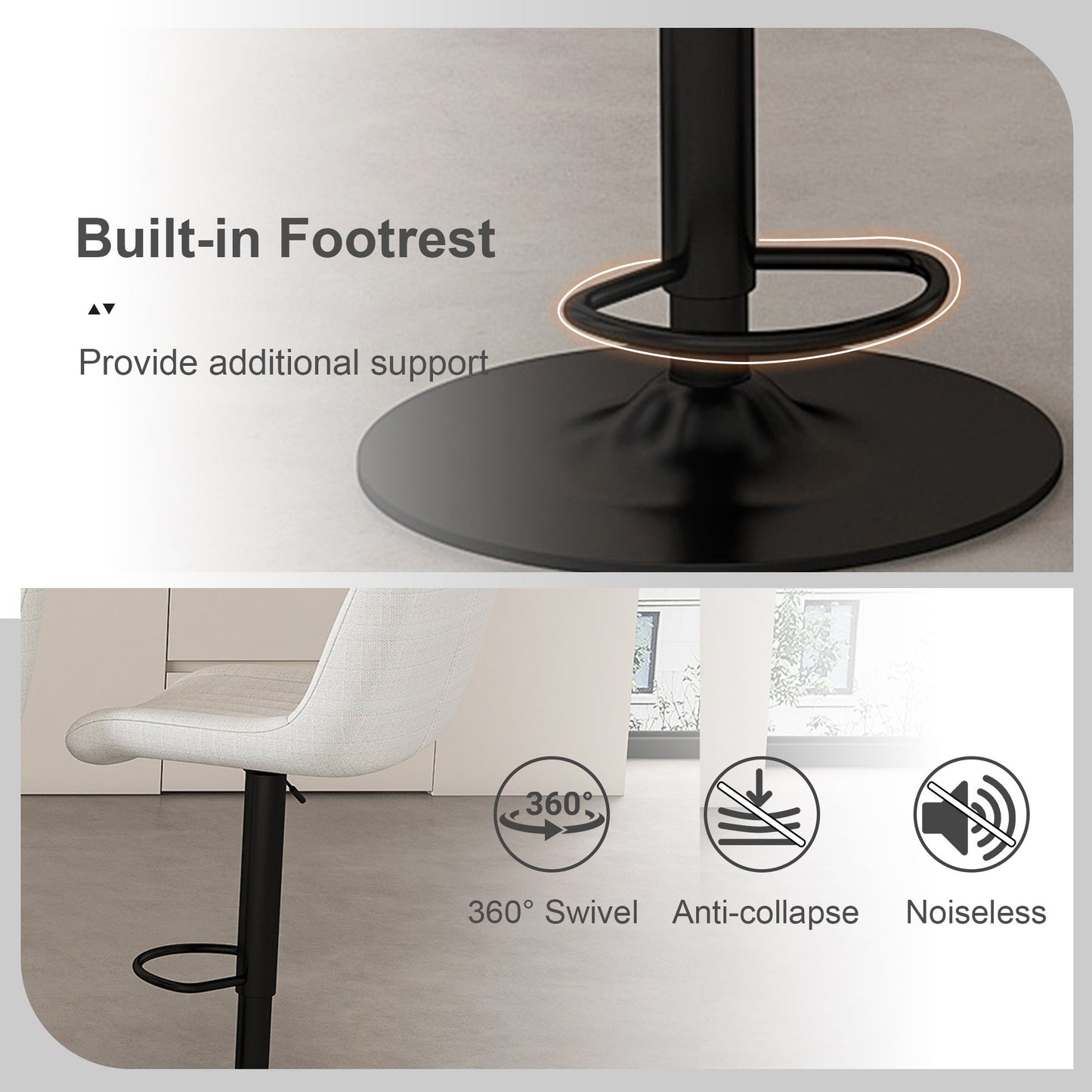 Adjustable Swivel Bar Stools Set of 2 | Beige Fabric Counter & Bar Height Chairs - 1st Choice Furniture Direct