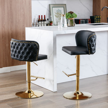 Adjustable Swivel Bar Stools Set of 2 | Black Tufted Faux Leather Bar Chairs - 1st Choice Furniture Direct