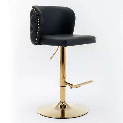 Adjustable Swivel Bar Stools Set of 2 | Black Tufted Faux Leather Bar Chairs - 1st Choice Furniture Direct