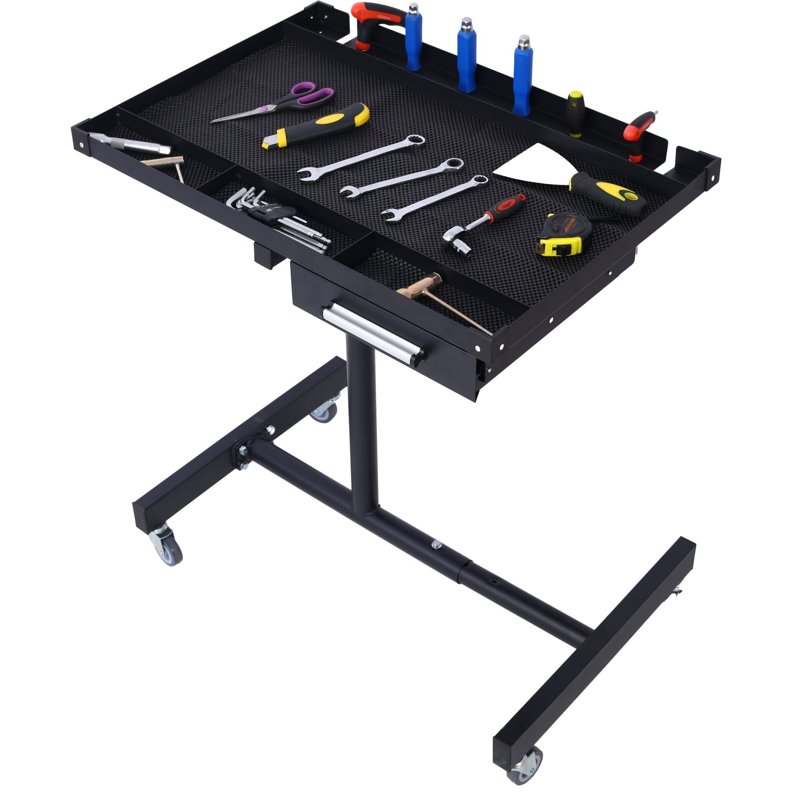 Adjustable Tear Down Work Table with Drawer for Garages, Repair Shops, and DIY, Portable, (4) 2.5' Swivel Casters, 220 Pound Capacity, Rubber Corners, Heavy Duty Steel,black - 1st Choice Furniture Direct