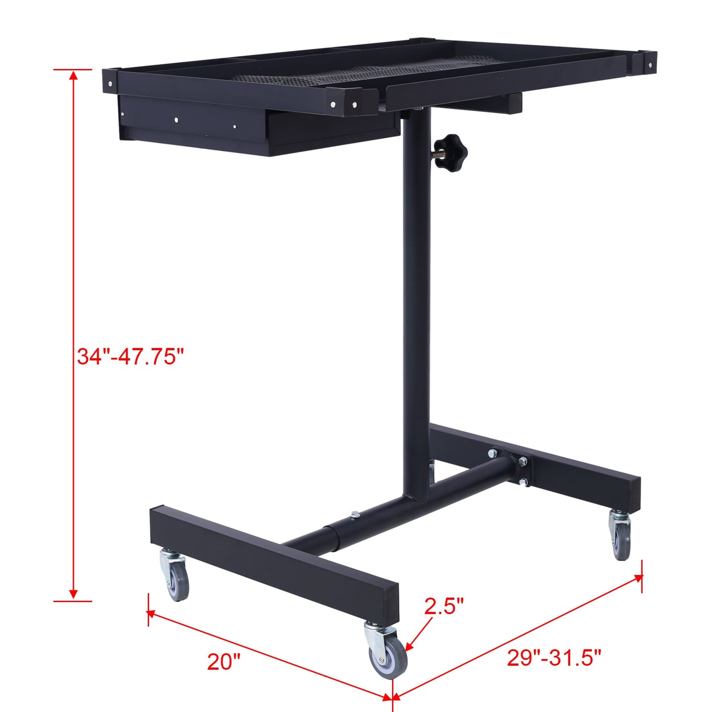 Adjustable Tear Down Work Table with Drawer for Garages, Repair Shops, and DIY, Portable, (4) 2.5' Swivel Casters, 220 Pound Capacity, Rubber Corners, Heavy Duty Steel,black - 1st Choice Furniture Direct