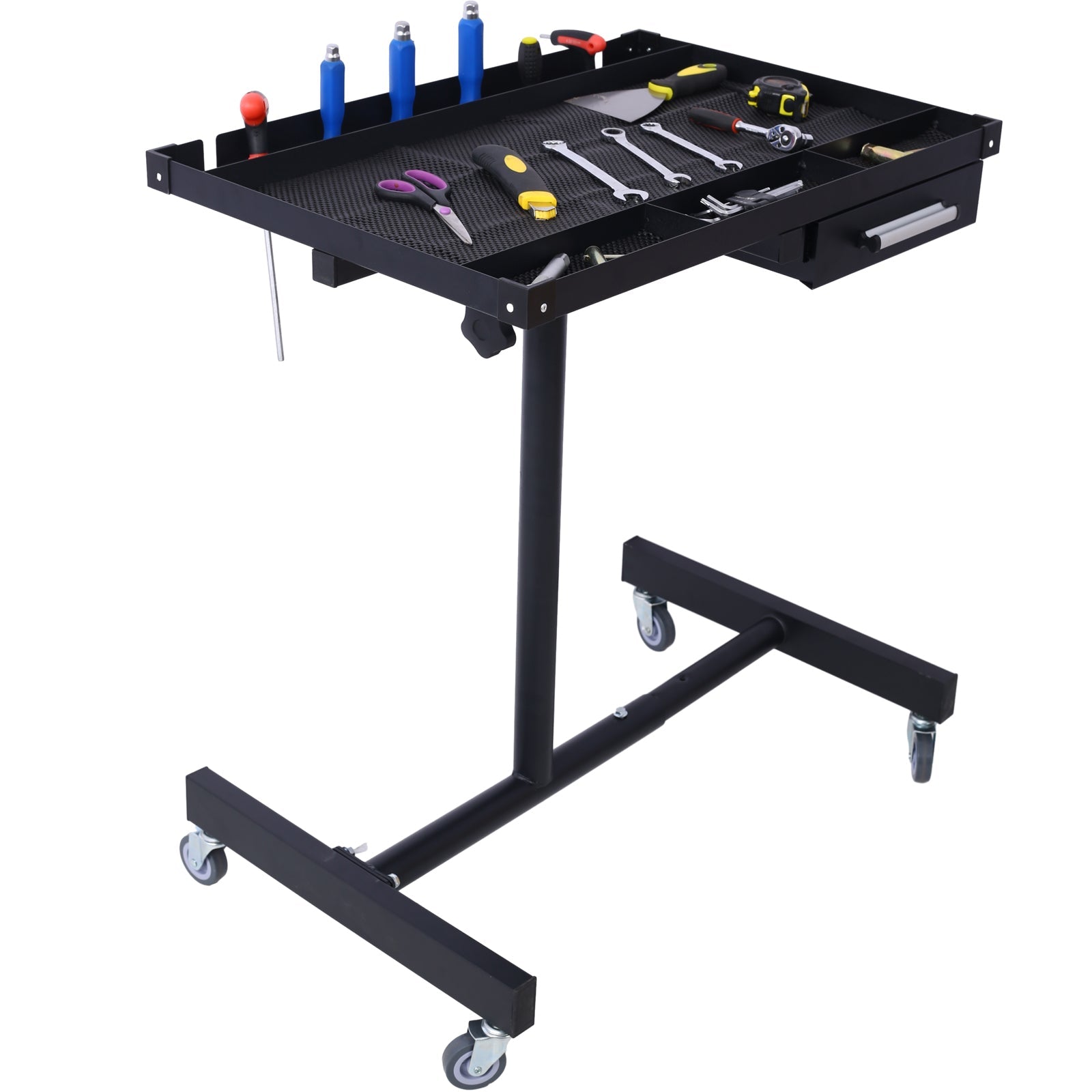 Adjustable Tear Down Work Table with Drawer for Garages, Repair Shops, and DIY, Portable, (4) 2.5' Swivel Casters, 220 Pound Capacity, Rubber Corners, Heavy Duty Steel,black - 1st Choice Furniture Direct